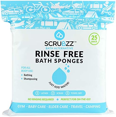 Scrubzz Disposable Rinse Free Bathing Wipes – 25 Pack – All-in-1 Single Use Shower Wipes, Simply Dampen, Lather, and Dry Without Shampoo or Rinsing
