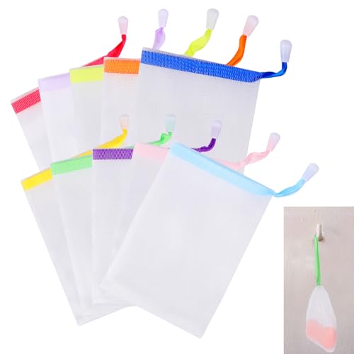 10 PCS Soap Bags Handmade Soap Bubble Mesh Bags Exfoliating Soap Saver Pouch Net Bags with Drawstring Body Facial Cleaning Tool for Bath and shower, Assorted Colors 10 PCS Soap Bags Handmade Soap Bubble Mesh Bags Exfoliating Soap Saver Pouch Net Bags with Drawstring Body Facial Cleaning Tool for Bath and shower, Assorted Colors
