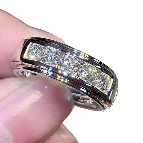 SilverDia 2 Ct Round Men’s Diamond Engagement Wedding Band Ring 14k White Gold Finish Diamond Ring Customized Ring Birthday Gift For Him