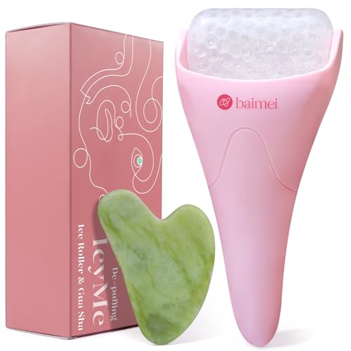 BAIMEI Cryotherapy Ice Roller and Gua Sha Facial Tools Puffiness Redness Reducing Migraine Pain Relief, Skin Care Tools for Face Massager Self Care Gift for Men Women – Pink