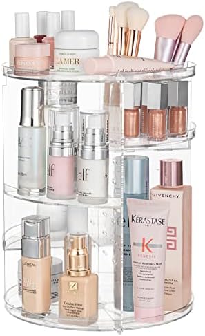 HBlife 360 Rotating Makeup Organizer Adjustable Carousel Large Capacity Revolving Perfume Organizer Skincare Organizers Cosmetic Storage Spinning Holder for Vanity, Clear