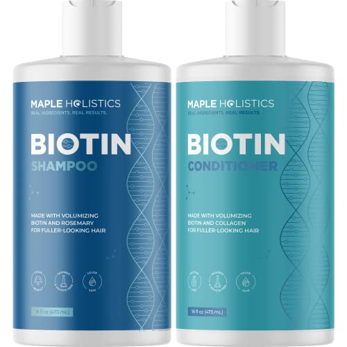 Volumizing Biotin Shampoo and Conditioner Set – Sulfate Free Shampoo and Conditioner for Dry Damaged Hair Care – Thinning Hair Shampoo and Conditioner with Nourishing Biotin and Rosemary Oil 16oz