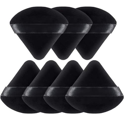 BEAKEY Triangle Powder Puffs for Face Powder Makeup Puff for Loose & Cosmetic Foundation, Wedge Shape Velour Cosmetic Cloud Kiss Makeup Sponges for Contouring, Beauty Tools 7pcs