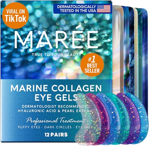 MAREE Eye Gel Pads – Under Eye Wrinkle Patches for Puffy Eyes and Dark Circles with Natural Marine Collagen & Hyaluronic Acid – Anti-Aging Eye Mask for Face to Soothe Puffiness, Eye Bags and Wrinkles