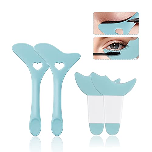 Eyeliner Stencils 4Pcs Reusable Silicone Eyeliner Aid Mascara Shield Eyeliner Eyelash Eyeshadow Lipstick Applicator Guide Tool Multifunctional Eye Makeup Tool Easy to Use (Blue)