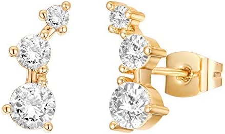 PAVOI 14K Gold Plated Cubic Zirconia Ear Crawler Earrings – Faux Diamond Arrow Ear Climber Fashion Earrings for Women