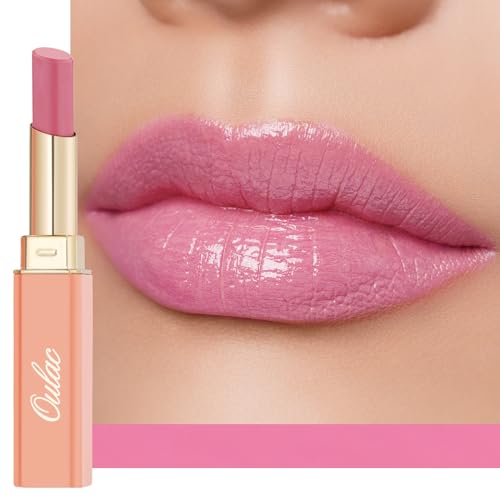 Oulac Warm Pink Shine Lipstick – Moisturizing Lip Stick Glossy Tinted Lip Balm, Sheer Shine Juicy Finish, Lightweight and Hydrating Formula for Dry Lip Care, Vegan 2.2g/0.07oz (07)