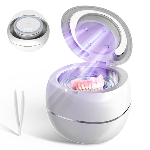 Ultrasonic Retainer Cleaner Machine for Dentures, Jewelry, Mouth Guard Cleaner, Night Guard Cleaner, 30W Ultrasonic Cleaner Retainer, 43kHz Sonic Cleaning Machine for Aligner, Dental Appliance Silver