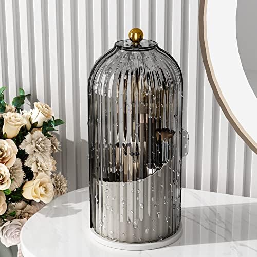 YOOLENS Makeup Brush Holder Organizer with Lid,360 Rotating Clear Dustproof Makeup Brushes Organizer for Vanity Desktop Bathroom Countertop (Gray)