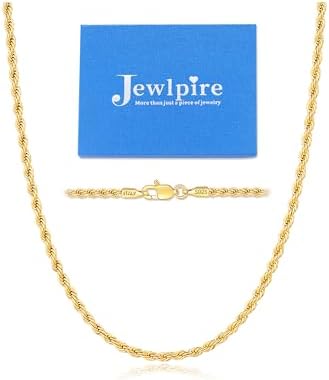 Jewlpire 2MM Italian Luxury Solid 18k Gold Over 925 Sterling Silver Chain Necklace for Women Men Girls, Diamond Cut Rope Chain Sturdy & Comfortable Women’s Chain Necklaces, 16 18 20 22 24 26 Inch Jewlpire 2MM Italian Luxury Solid 18k Gold Over 925 Sterling Silver Chain Necklace for Women Men Girls, Diamond Cut Rope Chain Sturdy & Comfortable Women’s Chain Necklaces, 16 18 20 22 24 26 Inch