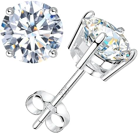 BREN Moissanite Earrings S925 Sterling Silver Diamond Earrings 18k White Gold Moissanite Stud Earrings for Men D Color Brilliant Round Cut Diamond Stud Earrings for Women