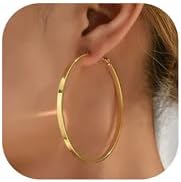 5mm Wide Gold Hoop Earrings for Women Girls 14K Gold Plated Large Big Flat Hoop Earrings for Women Lightweight Hypoallergenic Earrings Jewelry for Women Trendy