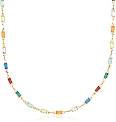 Barzel 18K Gold Plated Multi Stone Crystal Baguette Necklace for Women – Made In Brazil