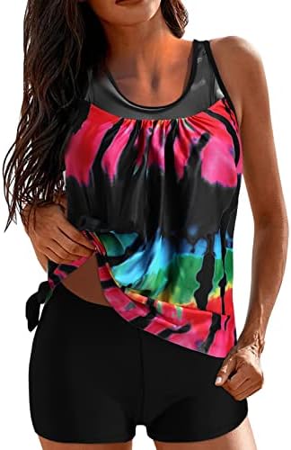 Womens Swimsuit Two Piece Bathing Suits Floral Print Tank Top with Boyshorts Swimming Suits American Bikini