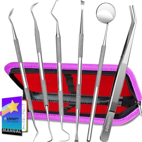 Dental Tools, Dental Pick Teeth Cleaning Tools, Dental Hygiene Kit, Plaque Remover for Teeth, Professional Stainless Steel Tooth Scraper Plaque Tartar Cleaner – with Case