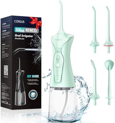 COSLUS Water Dental Flosser Pick for Teeth: 4 Modes Cordless Portable 300ML Larger Tank Water Teeth Cleaner IPX7 Waterproof Flossing Cleaning Picks for Home Travel FC5360