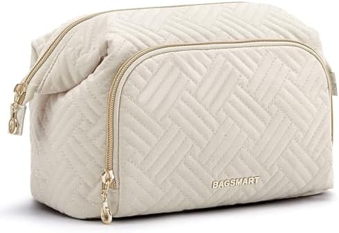 BAGSMART Travel Makeup Bag, Cosmetic Bag Make Up Organizer Case,Large Wide-open Pouch for Women Purse for Toiletries Accessories Brushes