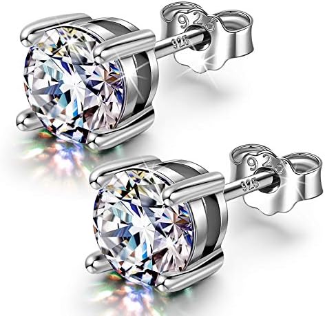 14K Gold Plated Sterling Silver Simulated Diamond Earrings for Women, Hypoallergenic Cubic Zirconia Stud, Gift Packaging Included