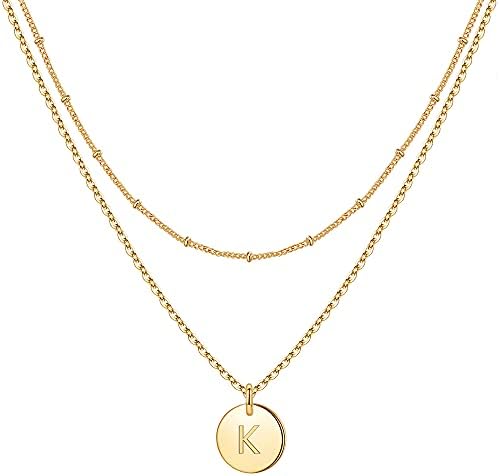 IEFWELL Initial Necklaces for Women Girls – Gold Silver Rose Gold Double Side Engraved Hammered Coin Necklaces Initial Necklace for Women Girls Jewelry Layered Initial Necklaces for Teen Girls Gifts